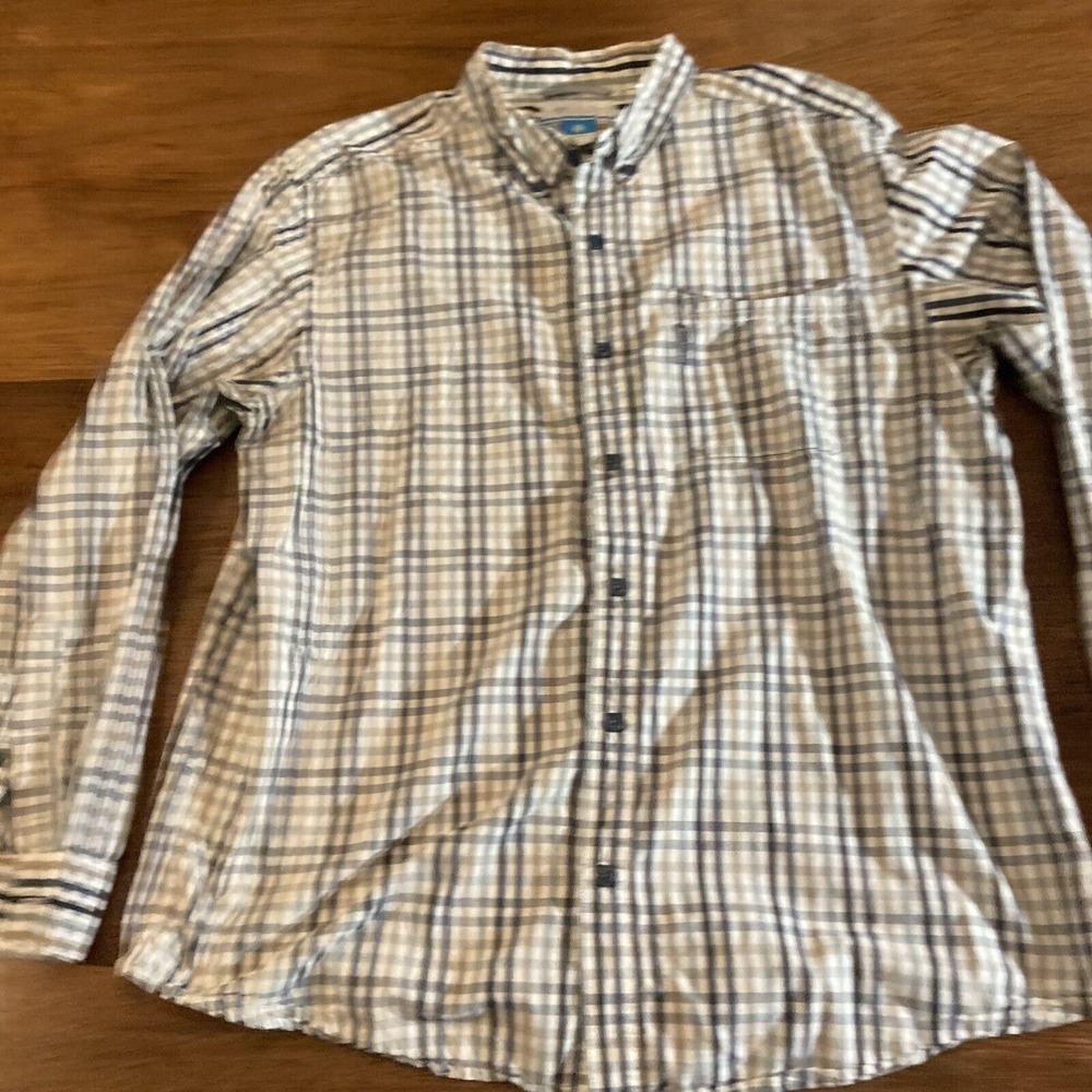 Columbia Button Down Up Shirt Adult L Green Blue Plaid Long‎ Sleeve Cotton Mens
